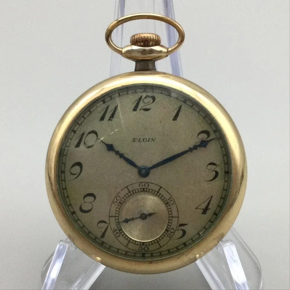 1927 Elgin Pocket Grade 315 Watch Men 45mm 10K GF Manual Wind Cracked Crystal